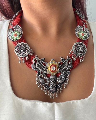 Ahalya Red Jute Necklace