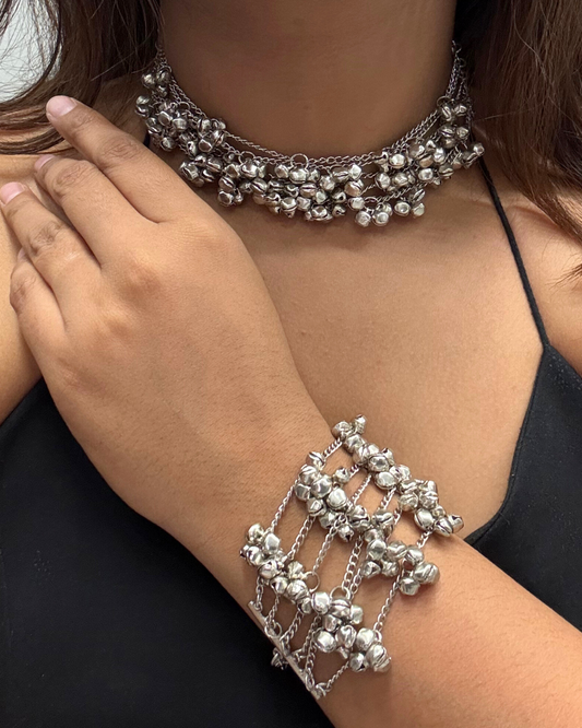 Ghungroo Silver Choker Set