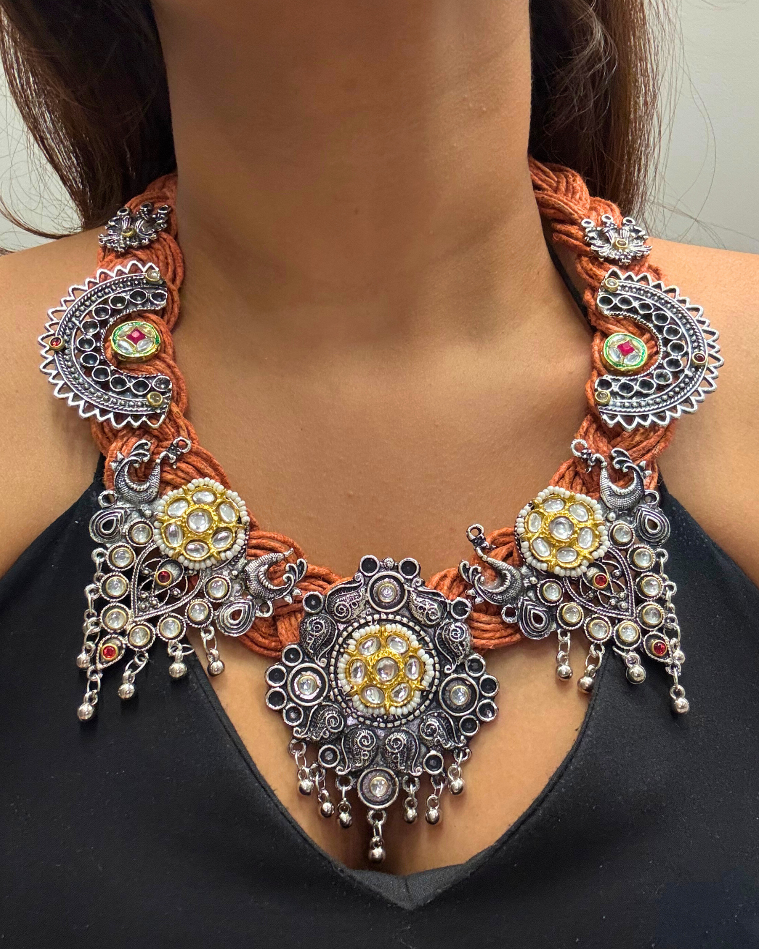 Haridwar Orange jute Necklace