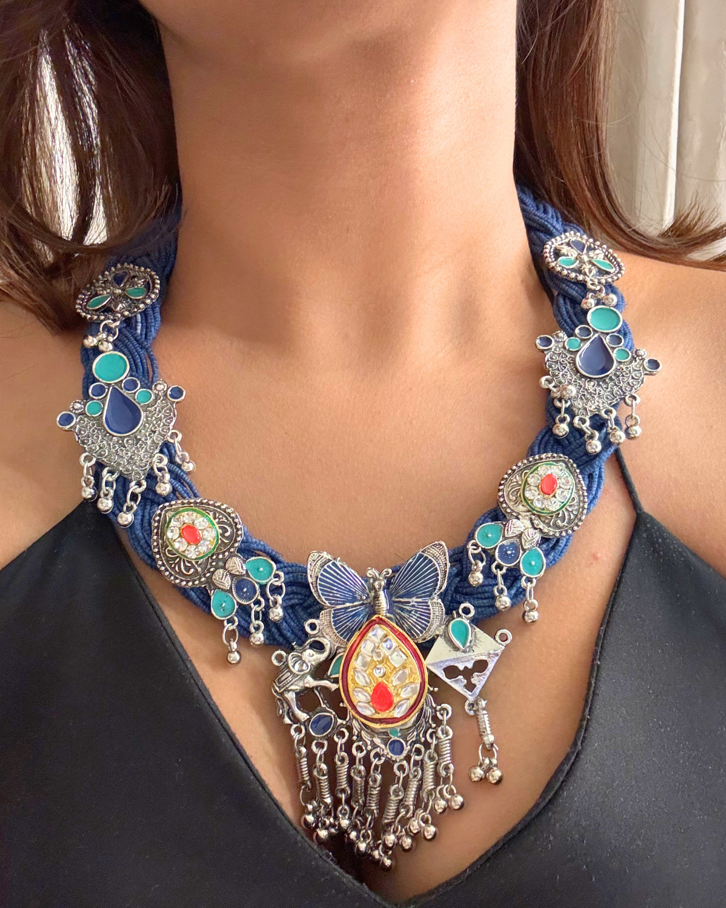 Shradha Ocean Blue Jute Necklace