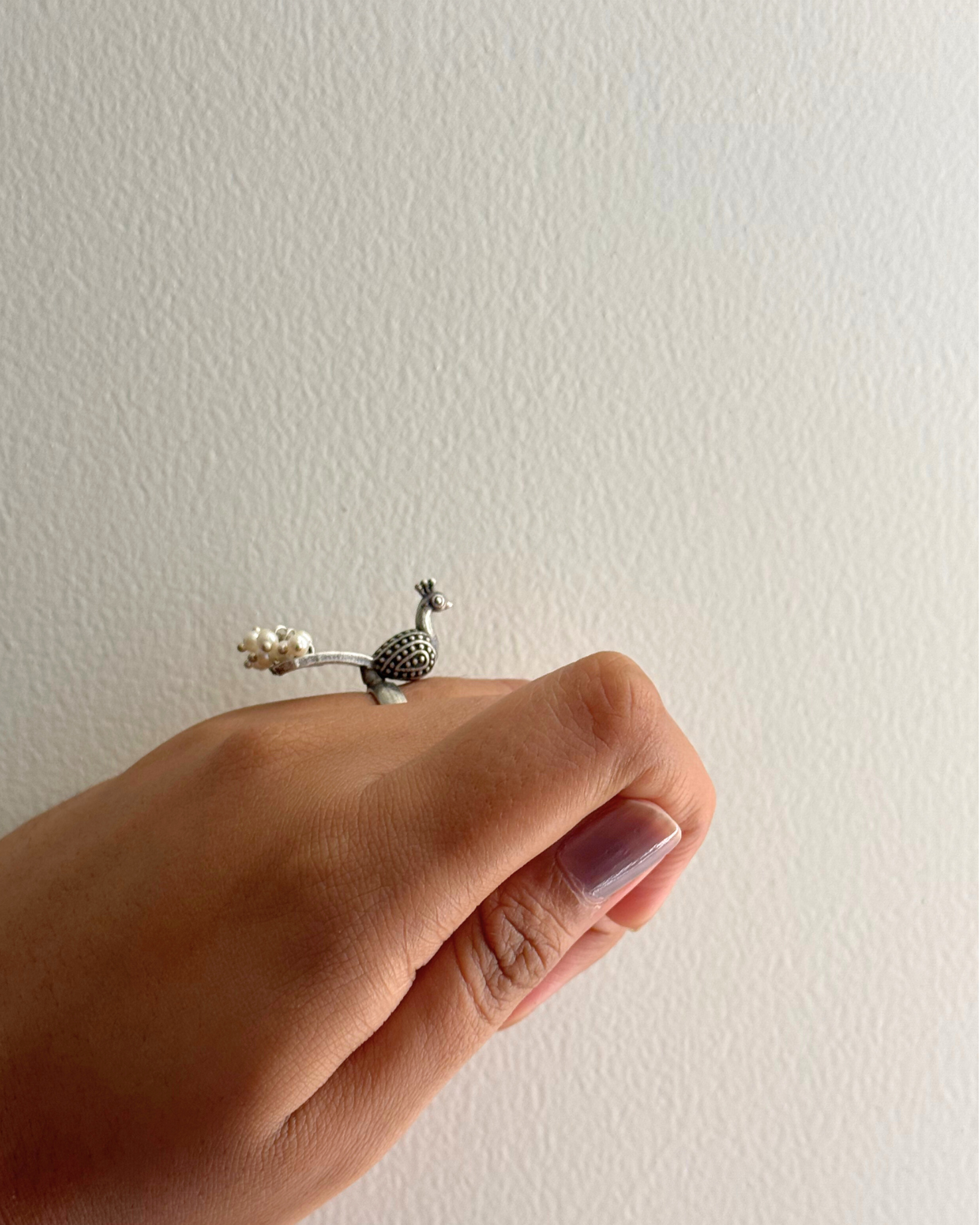 Peacock Silver Pearl Ring