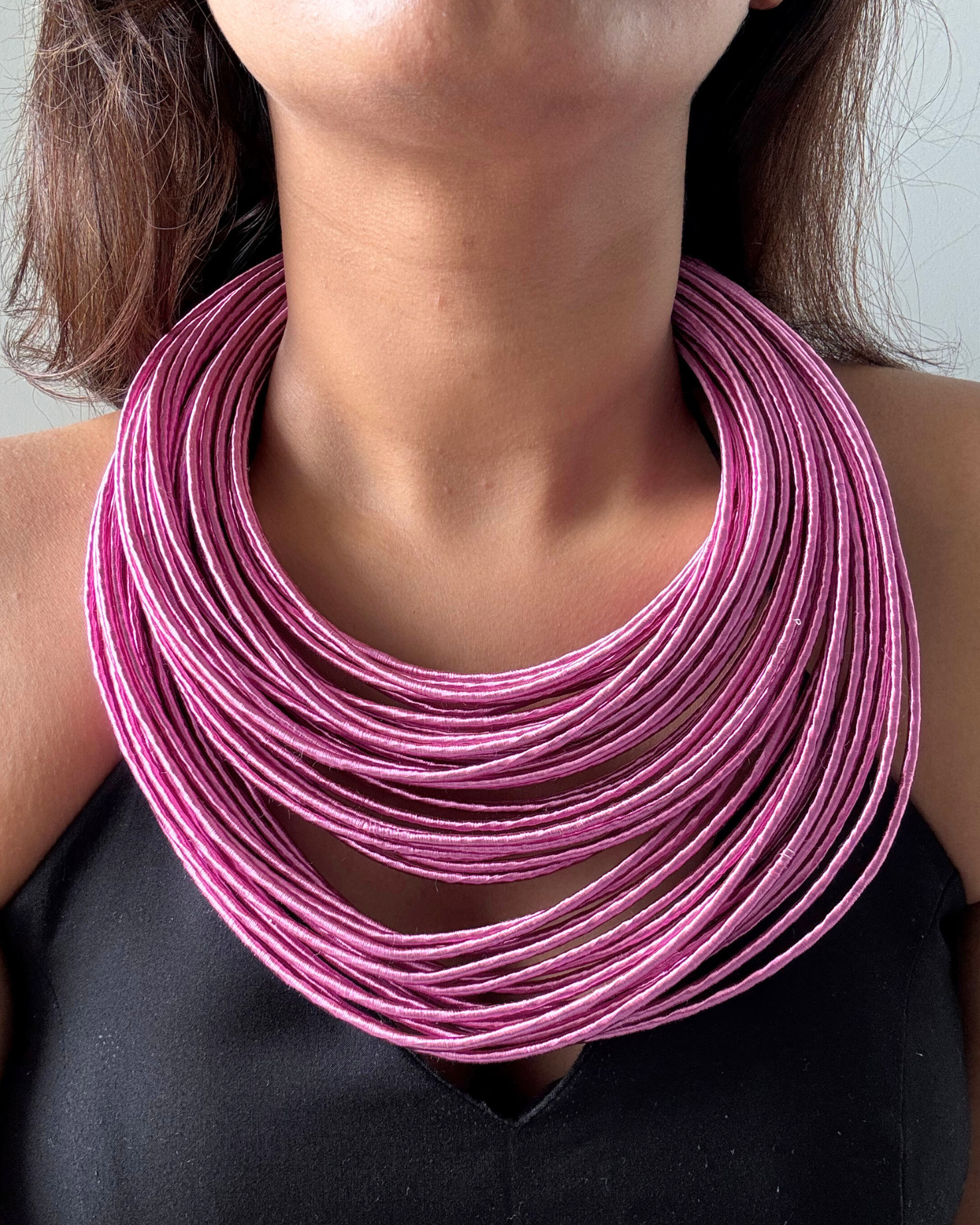 Mrunal Fushia Silk-thread Multi-layered Necklace