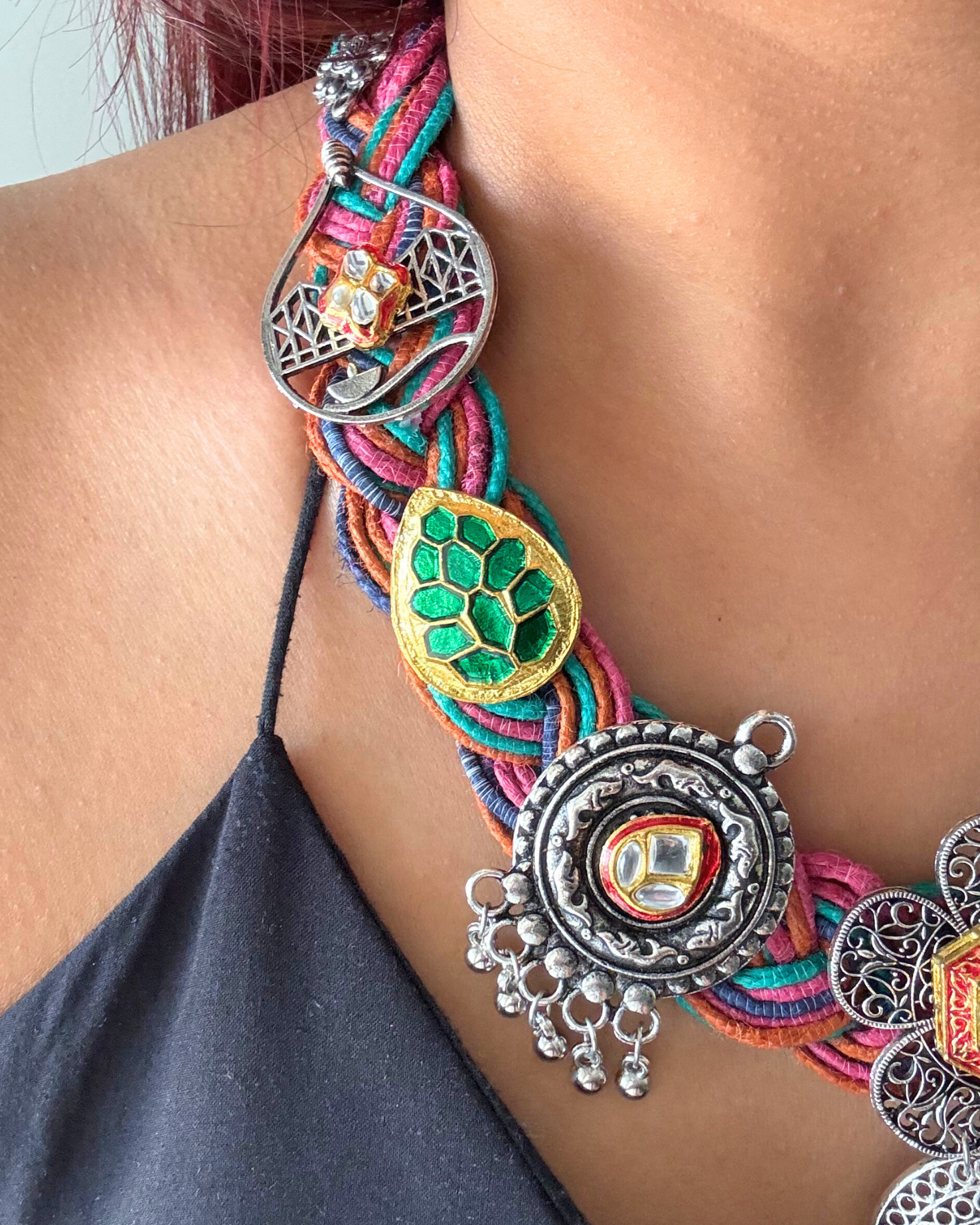 Rangbirangi Multicolour Jute Necklace