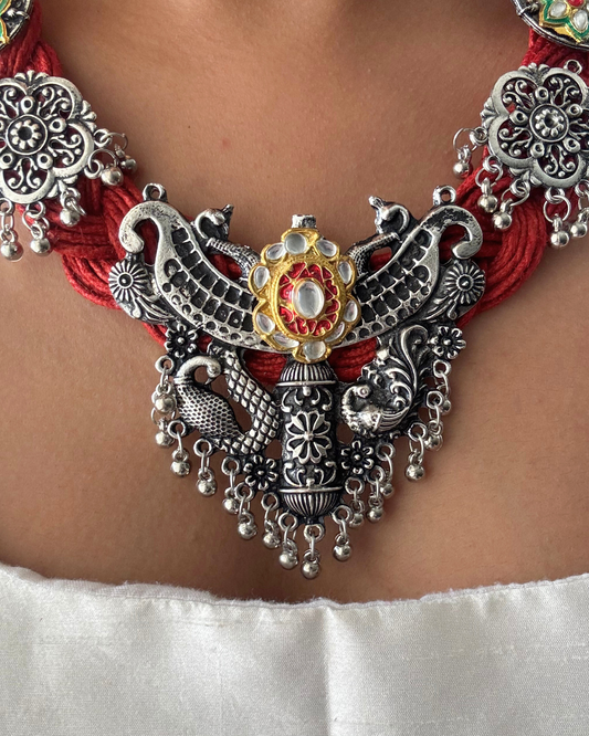 Ahalya Red Jute Necklace