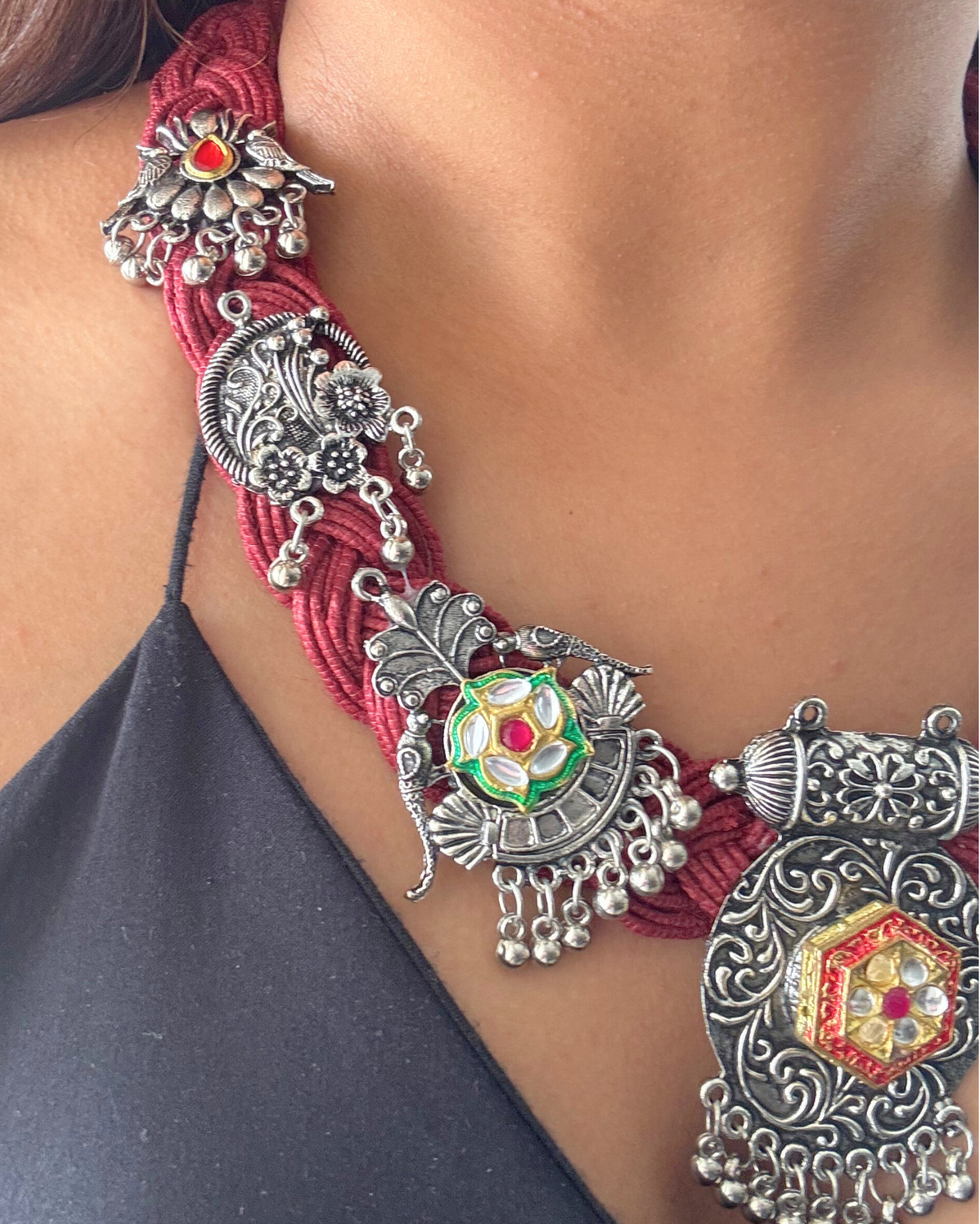 Gayatri Red Jute Necklace