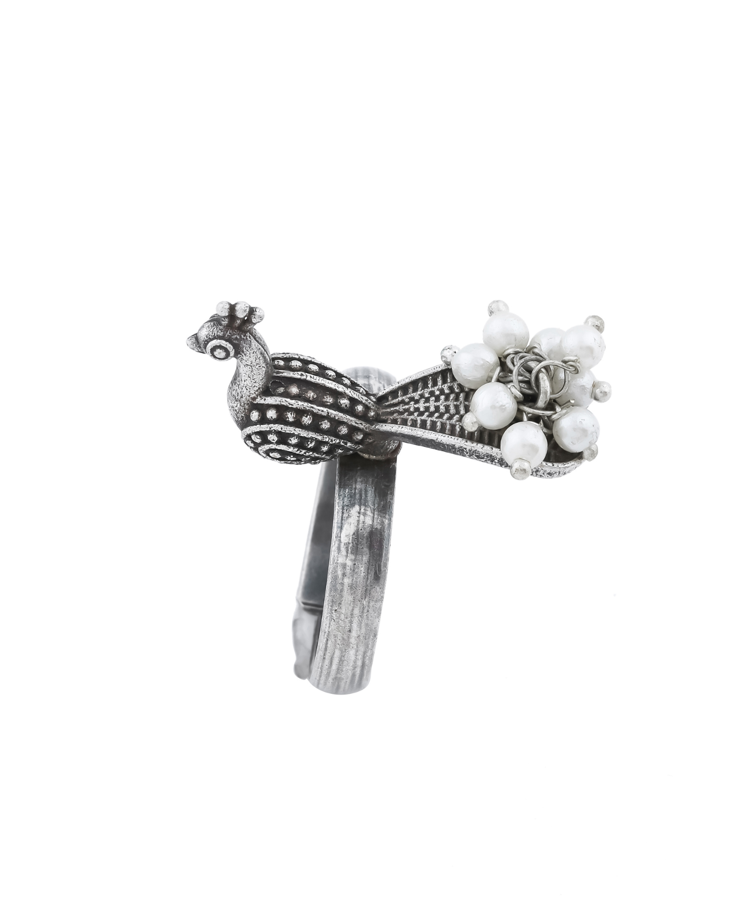 Peacock Silver Pearl Ring