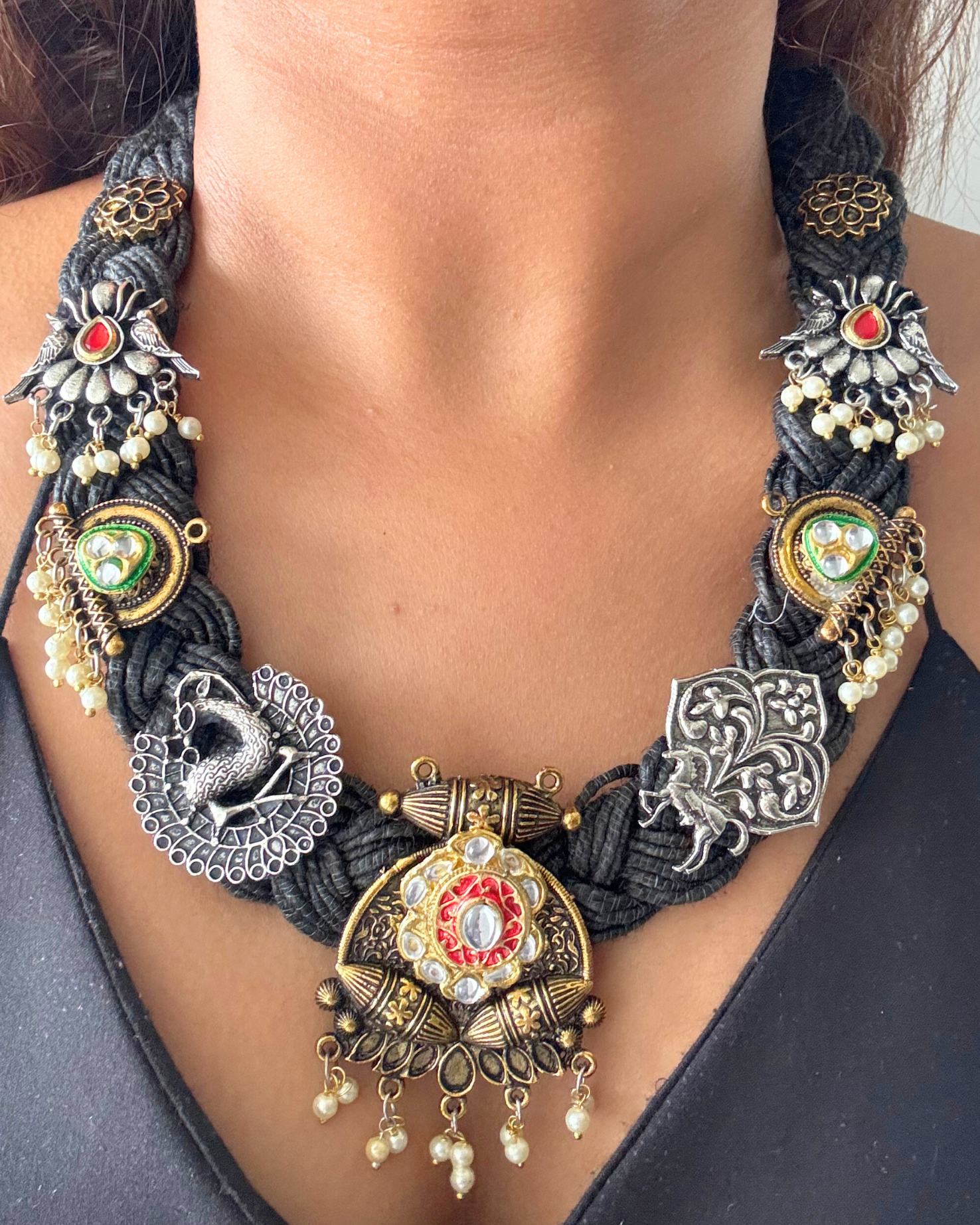 Kavita Black Jute Necklace