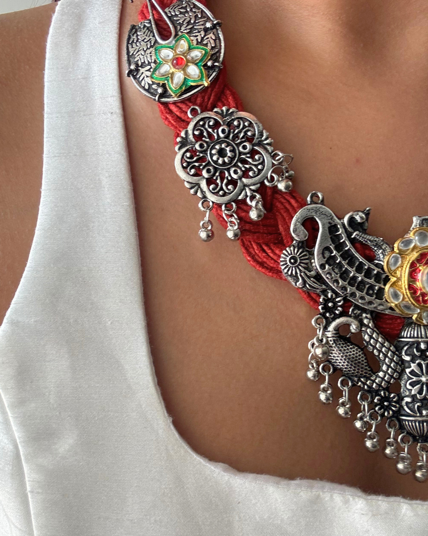 Ahalya Red Jute Necklace
