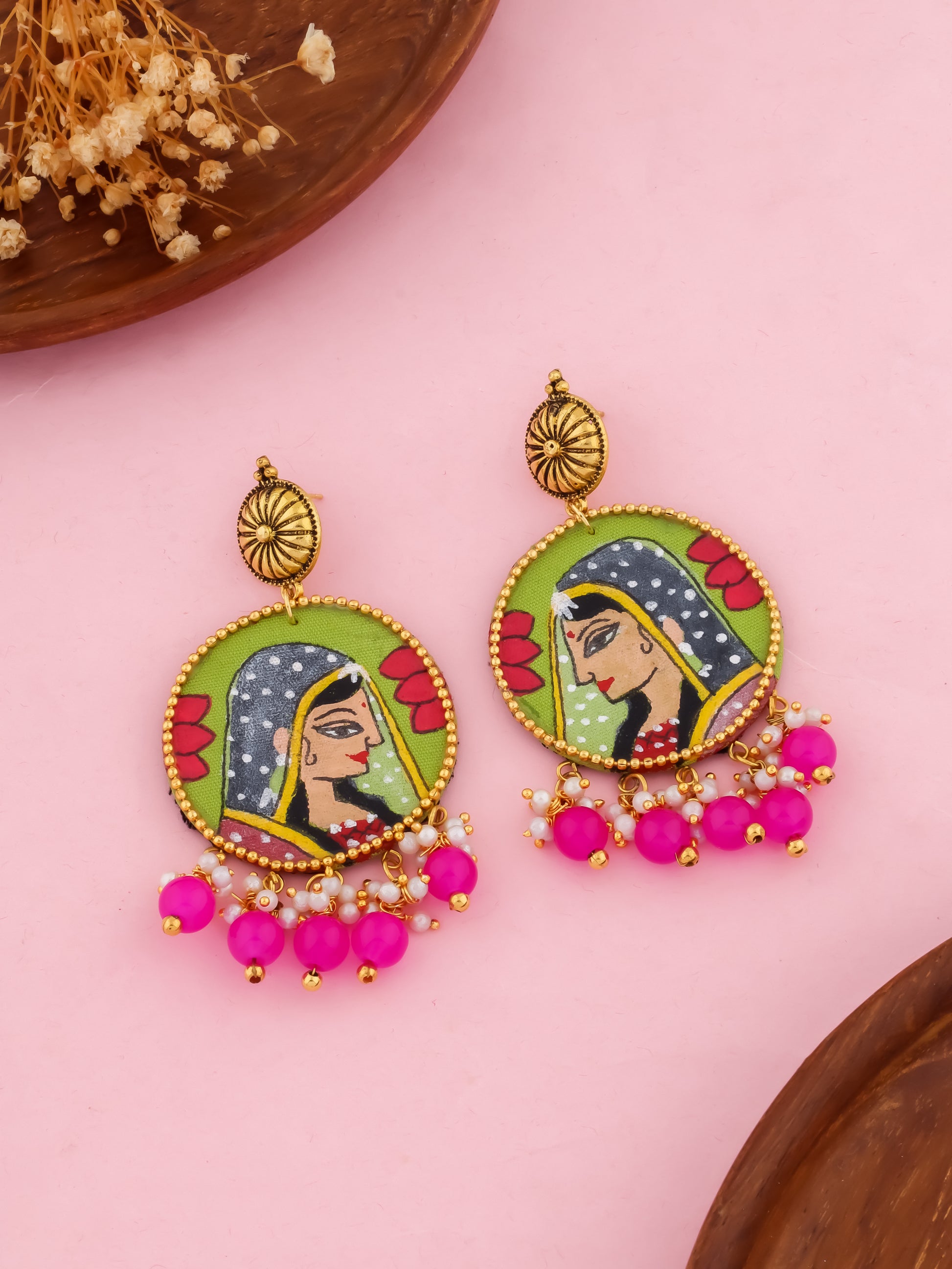Handpainted Dulhan Fabric Earrings