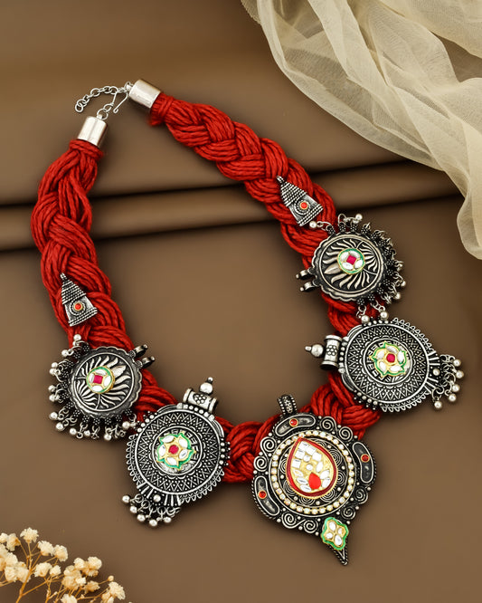 Haritha Red Jute Necklace