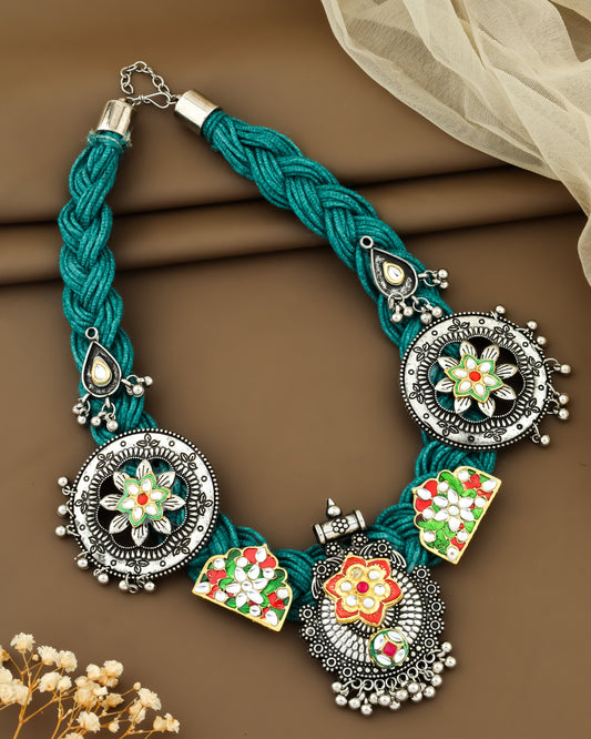 Deepika Sea Green Jute Necklace