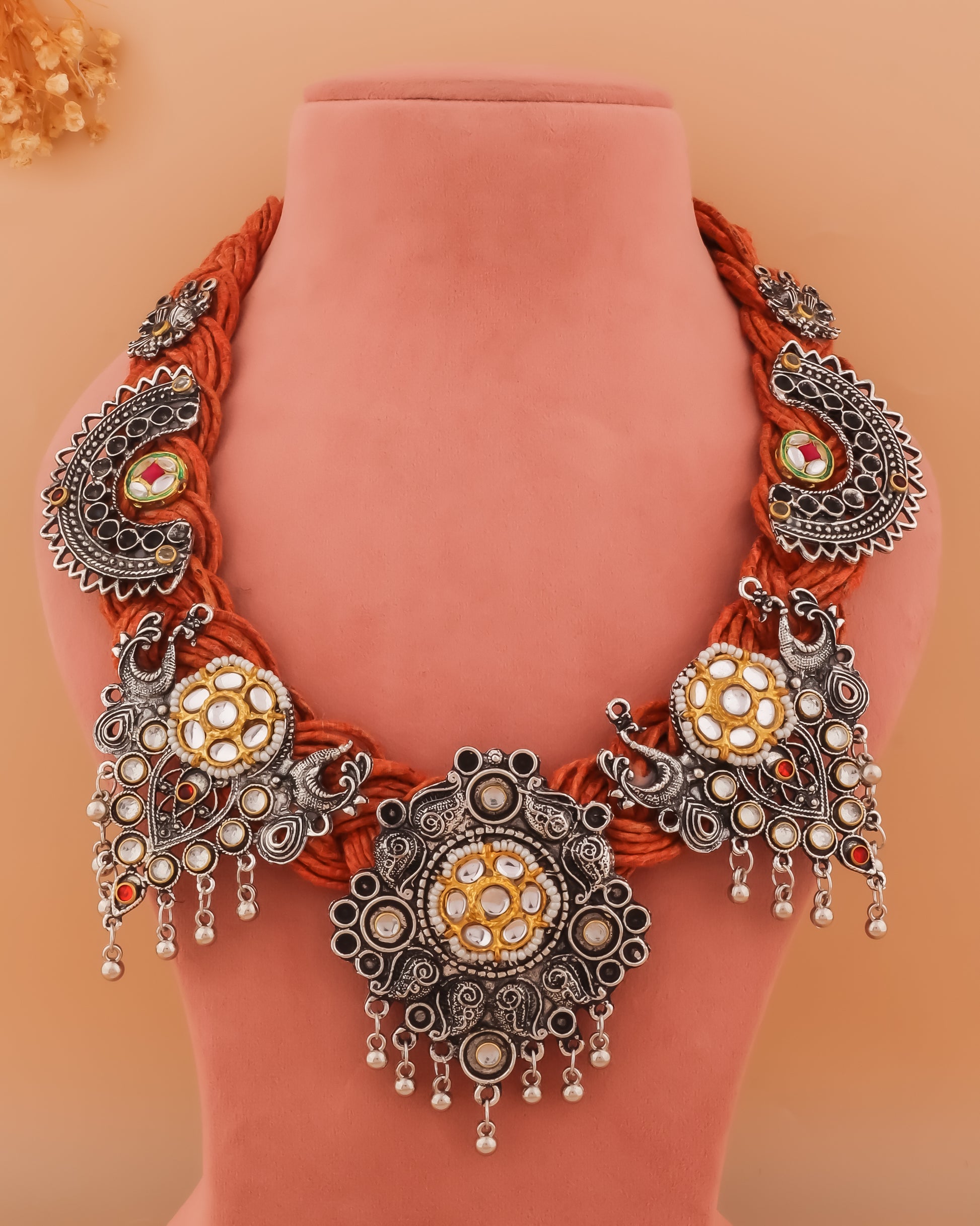 Haridwar Orange jute Necklace