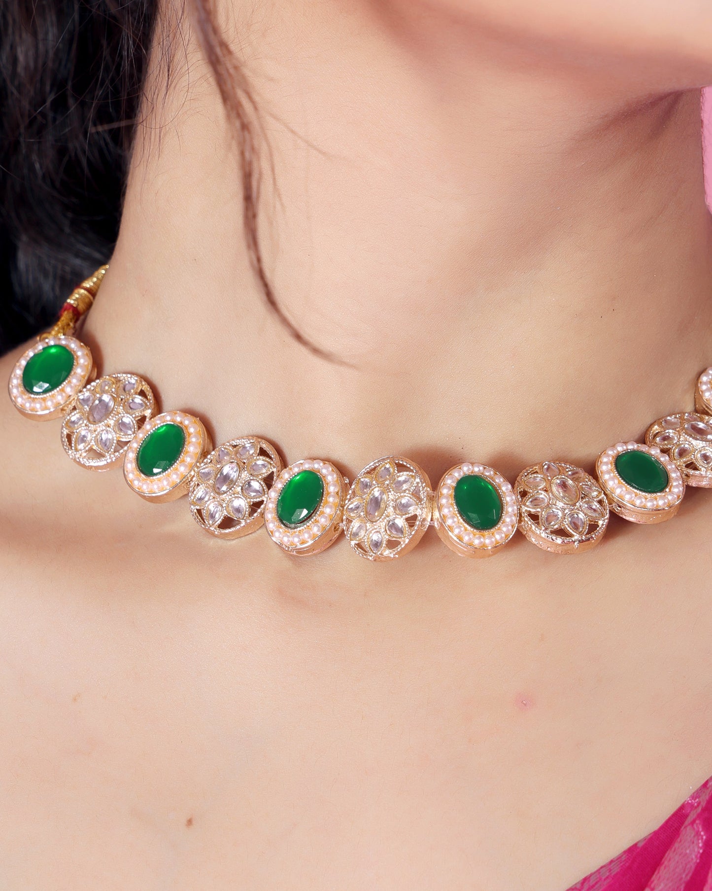 White and Green Kundan Set