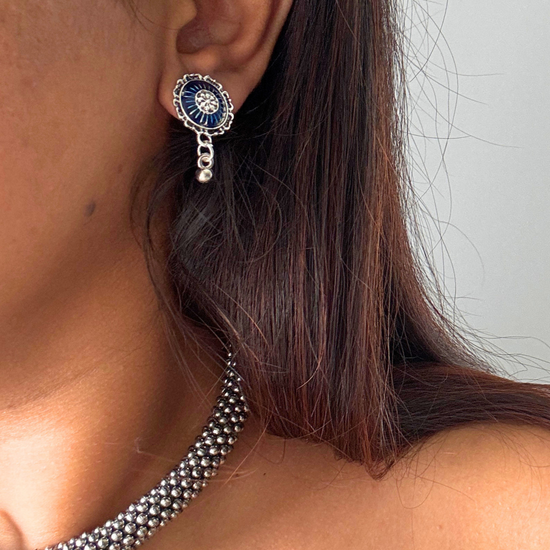 Meena Blue and Red Oxidised Choker Set