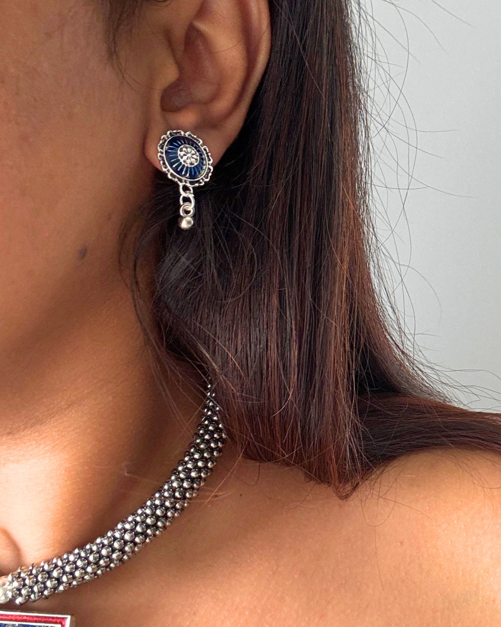 Meena Blue and Red Oxidised Choker Set