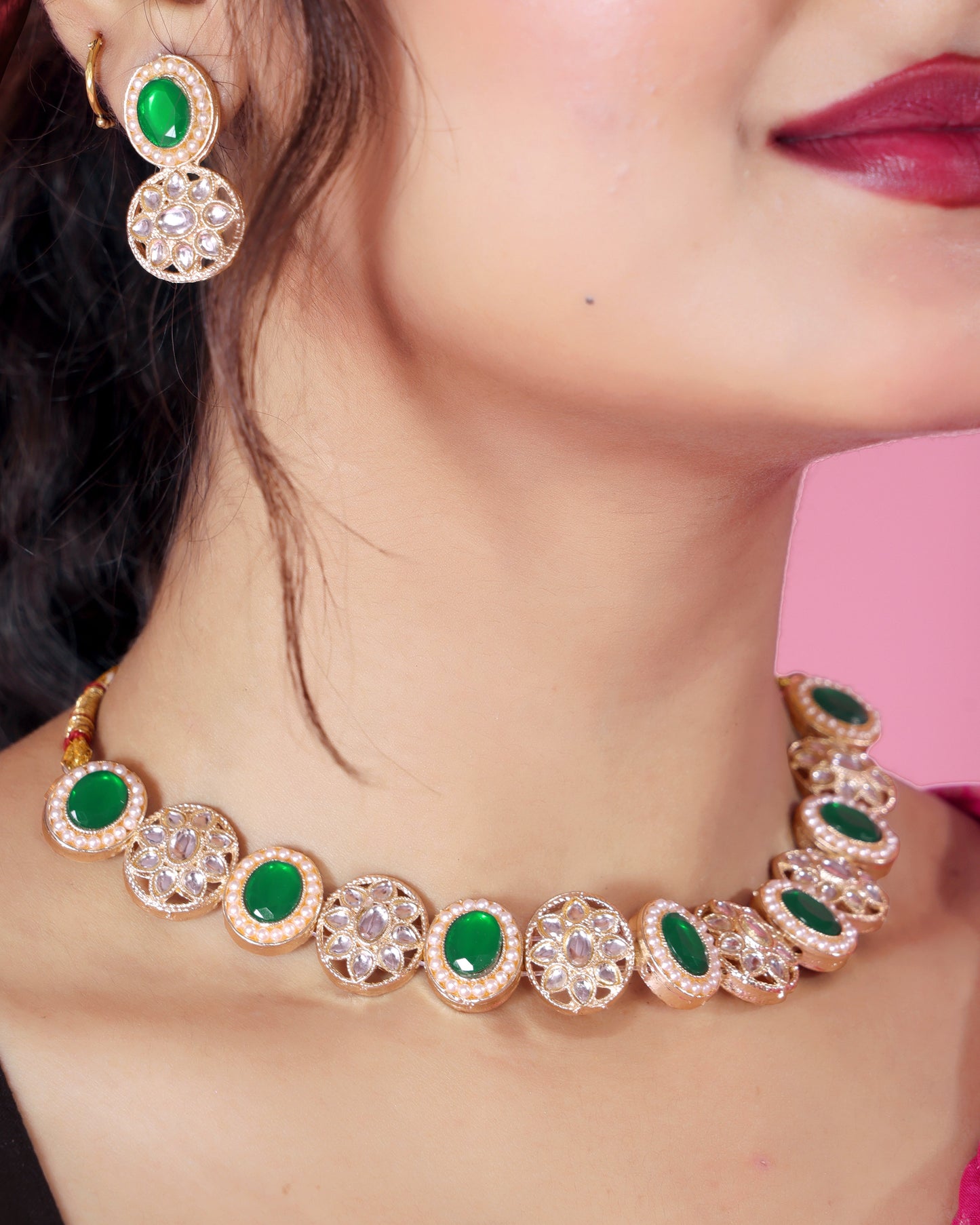 White and Green Kundan Set