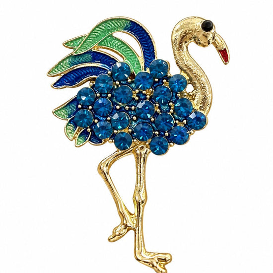 Blue Crystal Flamingo Brooch