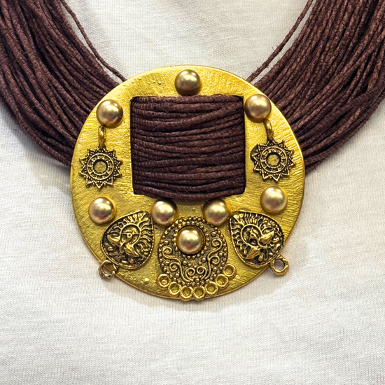 Sarangi Dark Wood Brown Jute Necklace