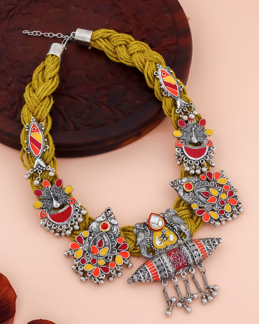 Akruti Lemon-green Jute Necklace