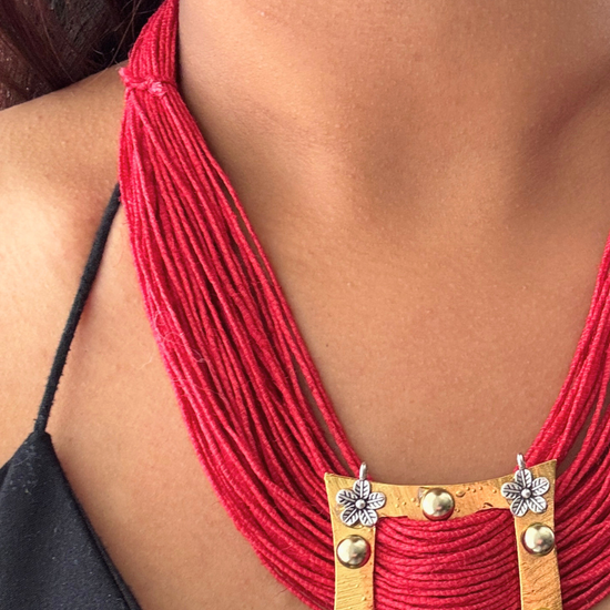 Prisha Red Jute Necklace