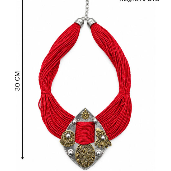 Aruna Dual-tone Red Jute Necklace