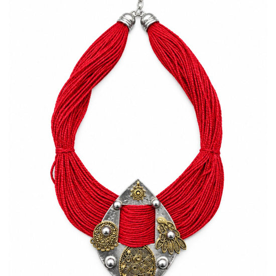 Aruna Dual-tone Red Jute Necklace