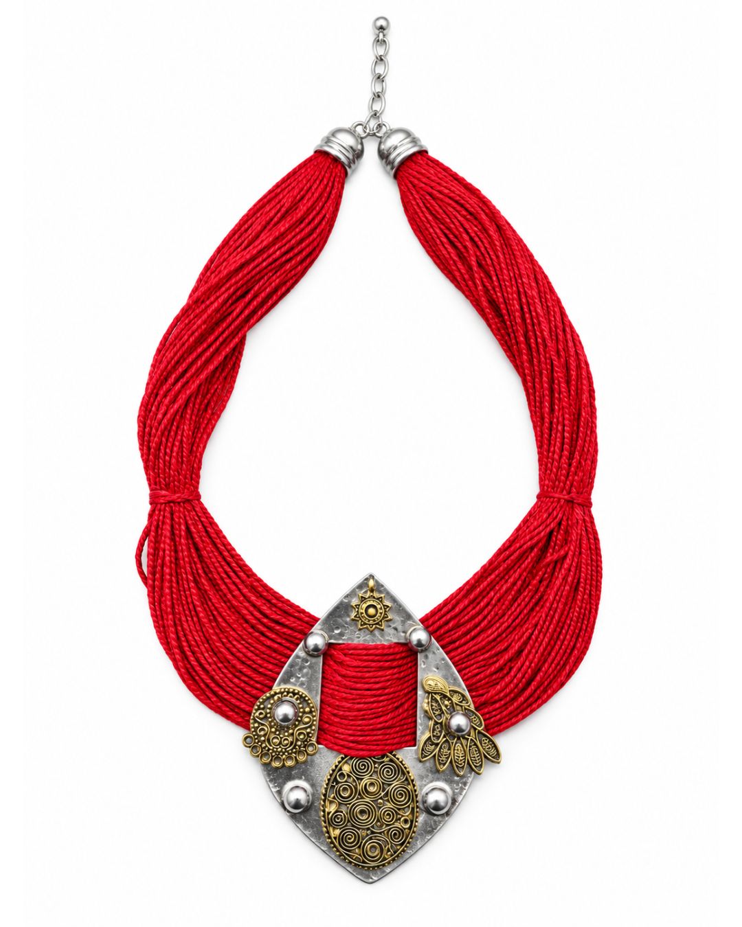 Aruna Dual-tone Red Jute Necklace