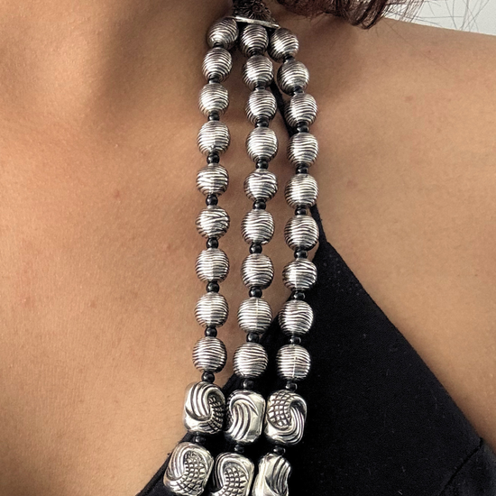 Nidhan Three Layer Silver Necklace