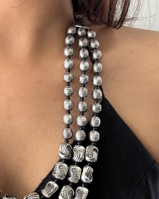 Nidhan Three Layer Silver Necklace