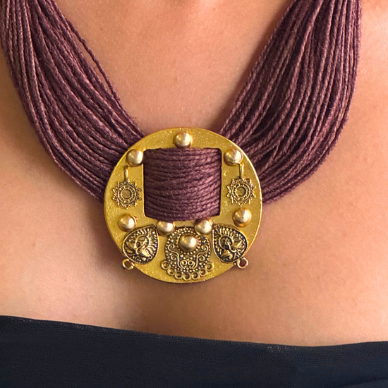 Sarangi Dark Wood Brown Jute Necklace