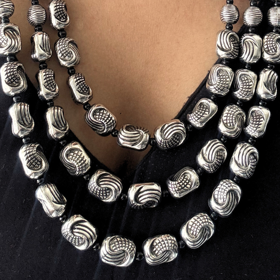 Nidhan Three Layer Silver Necklace