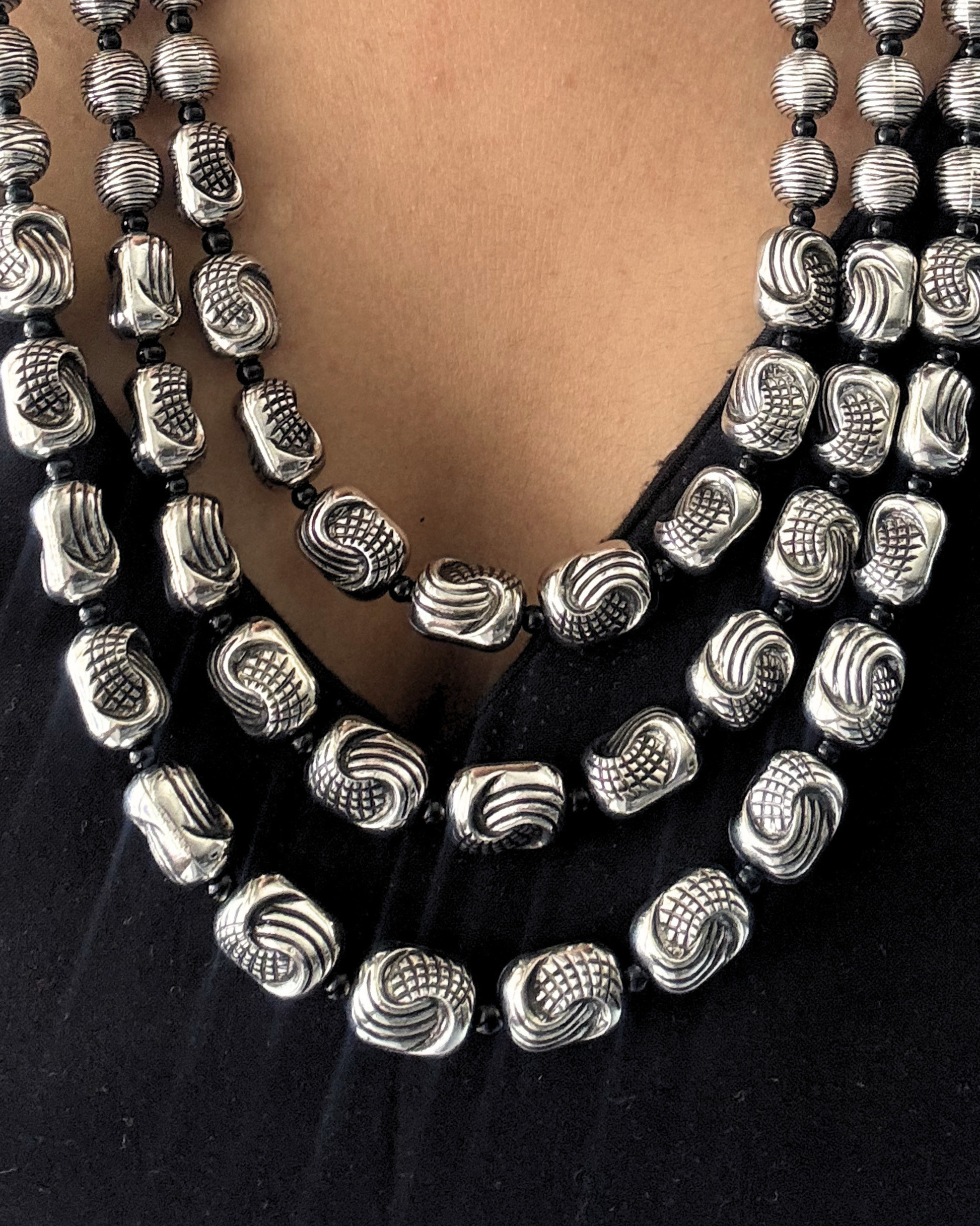 Nidhan Three Layer Silver Necklace