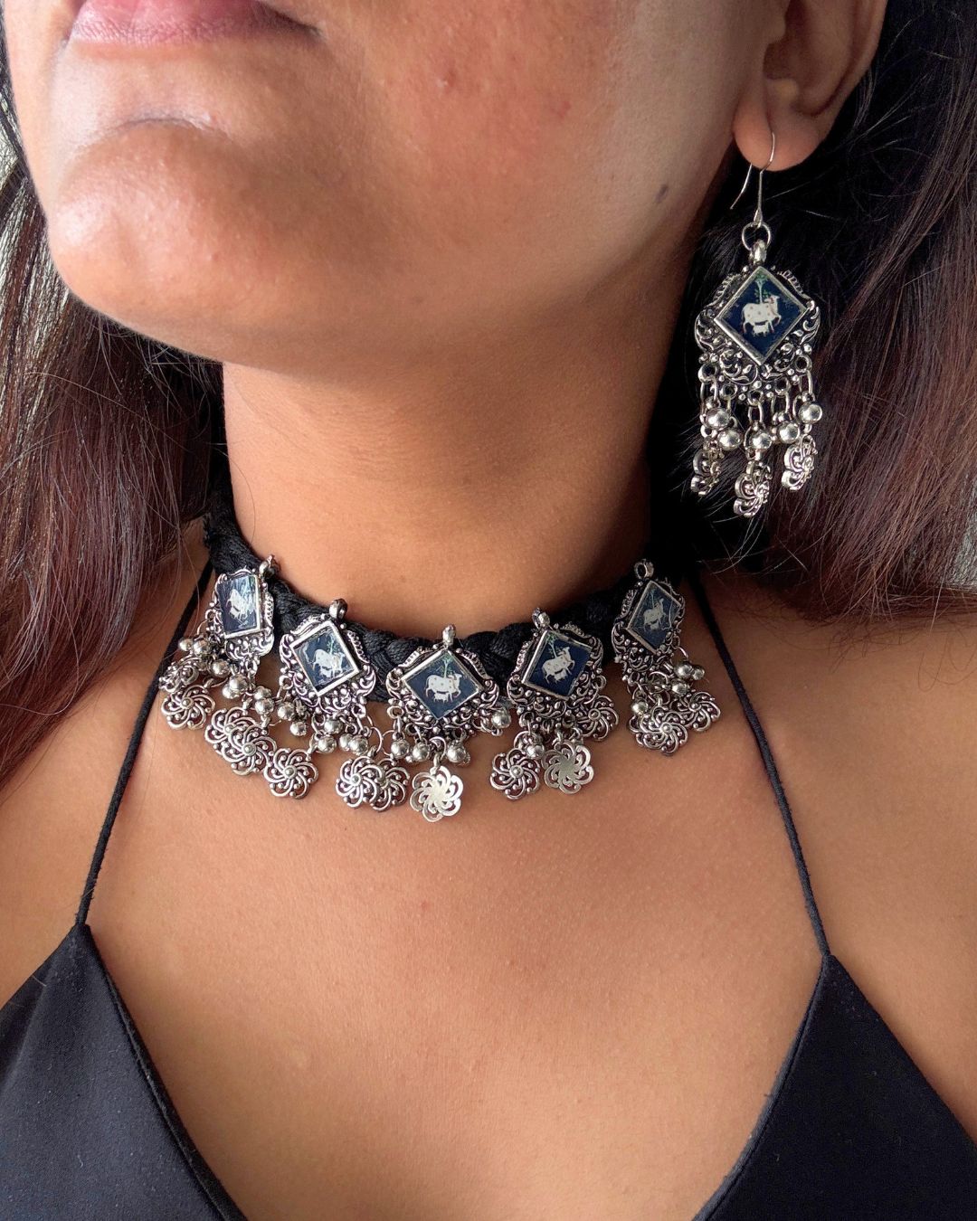 Nandi Oxidised Choker Set