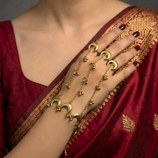 Half Moon Golden Haath Phool Bracelet