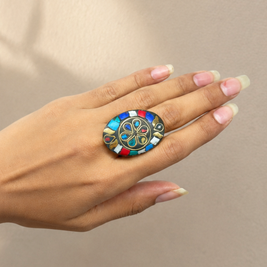 Multi-colour Oval Moroccan Ring