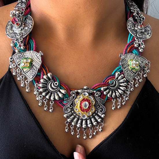 Chitra Multi-colour Jute Necklace