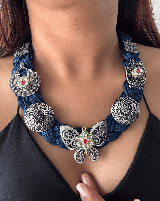 Titli Navy Blue Jute Necklace