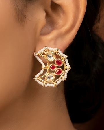 Boondi Crescent Kundan Earrings