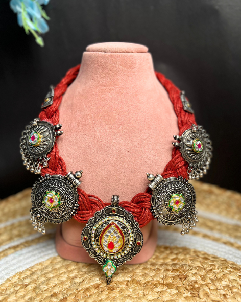 Haritha Red Jute Necklace