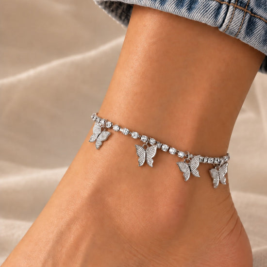 Butterflies Silver Anklet