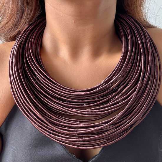 Mrunal Deep Brown Silk-thread Multi-layered Necklace