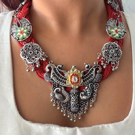 Ahalya Red Jute Necklace