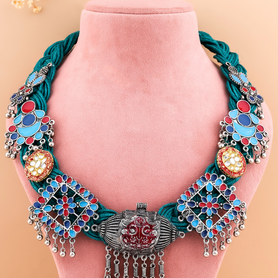 Arpita Deep Sea-green Jute Necklace