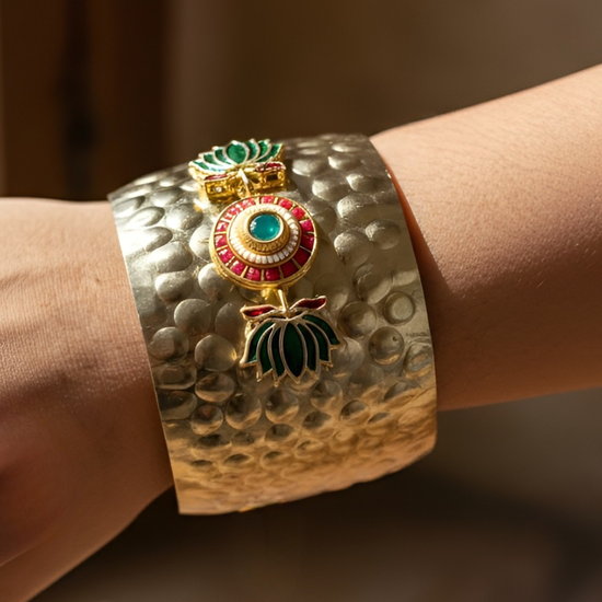 Lotus Hammered Kashmiri Bracelet