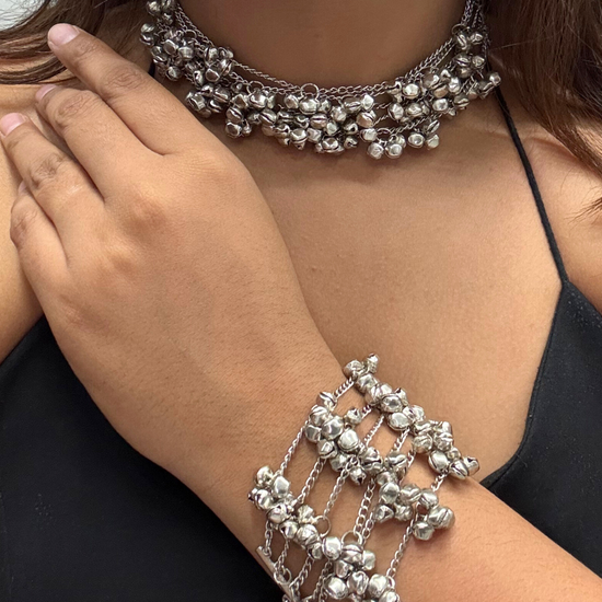 Ghungroo Silver Choker Set