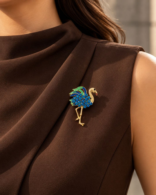 Blue Crystal Flamingo Brooch