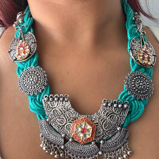 Yamini Sea Green Jute Necklace