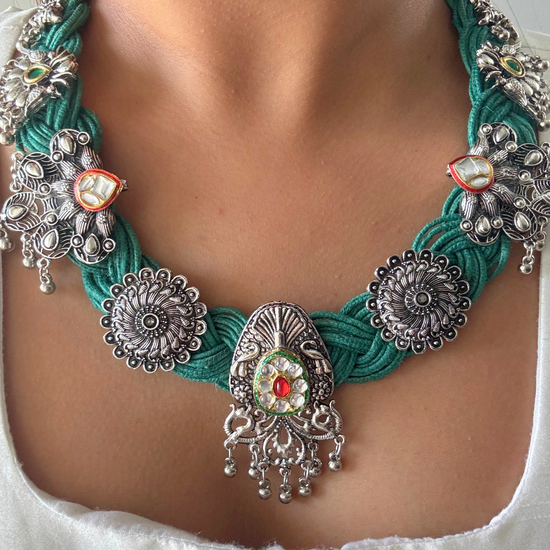 Ayodhya Sea Green Jute Necklace