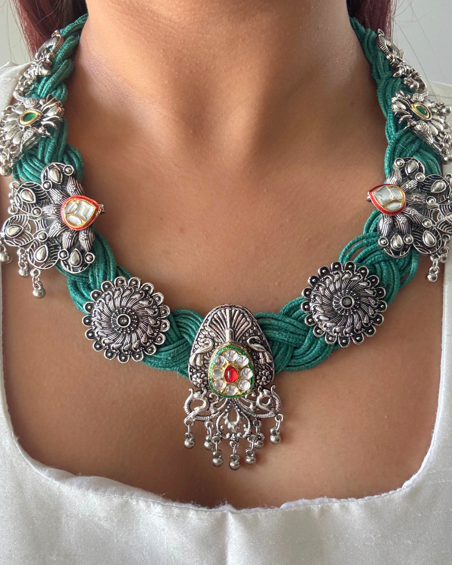 Ayodhya Sea Green Jute Necklace