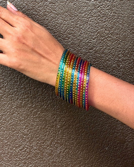 Rainbow Glass Bangles (Set of 12)